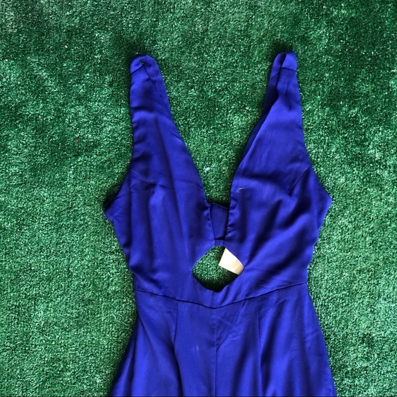Cobalt Blue Sexy Jumpsuit with Plunging V-neckline & Cutouts Palazzo Jum… - Picture 4 of 7
